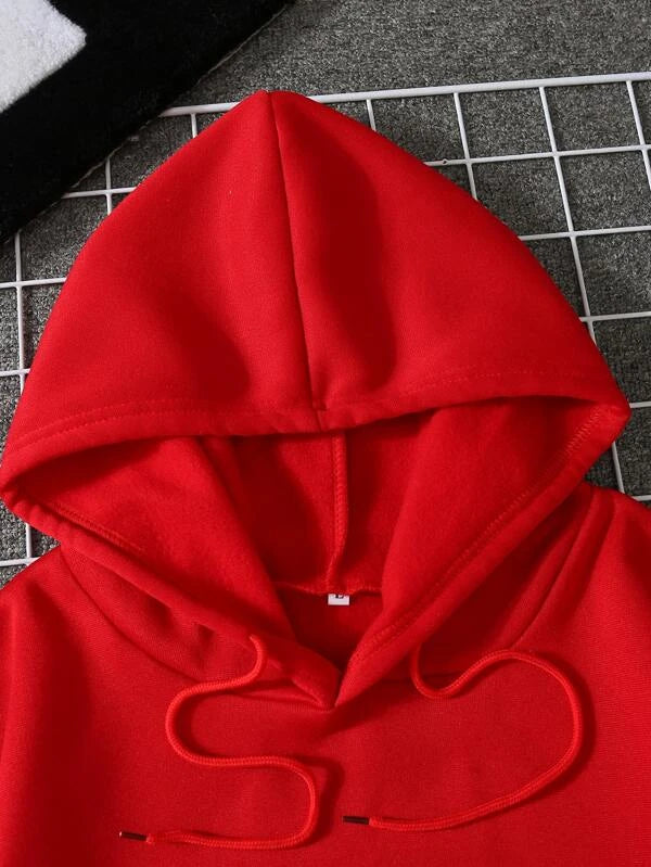 SHEIN LUNE Solid Kangaroo Pocket Drawstring Hoodie