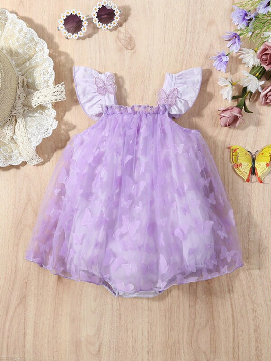 Newborn Baby Clothing Elegant, Romantic, Fashionable, Practical, Versatile, Cute, Soft, Comfortable, Mother&daughter Outfits, Pleated, Party Dress, 3d Butterfly Tulle Skirt