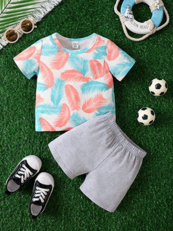 Baby Feather Print Tee & Shorts