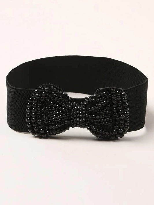 Faux Pearl Beaded Bow Knot Decor Belt