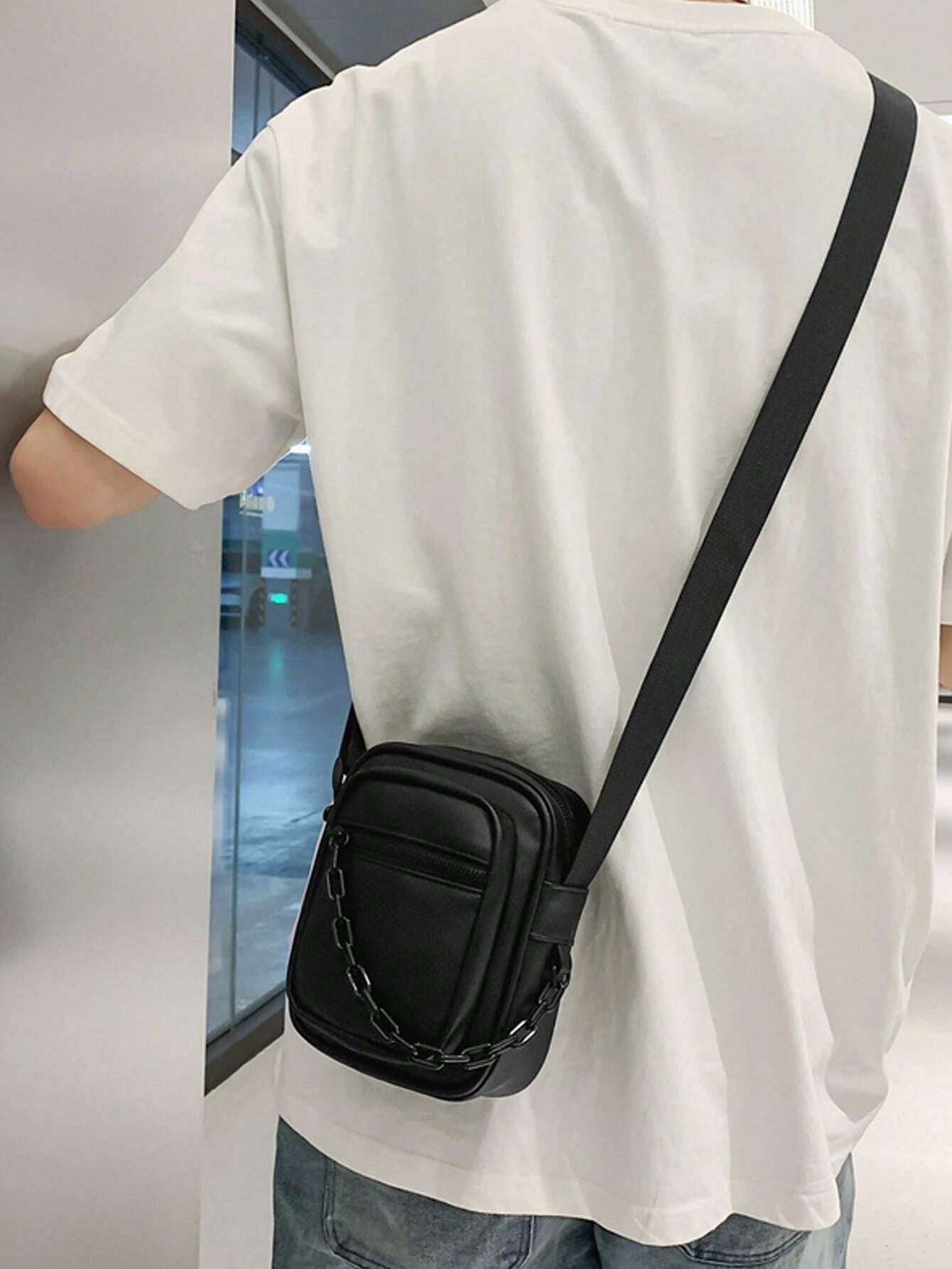 Mini Minimalist Square Bag Zipper Black Chain Decor