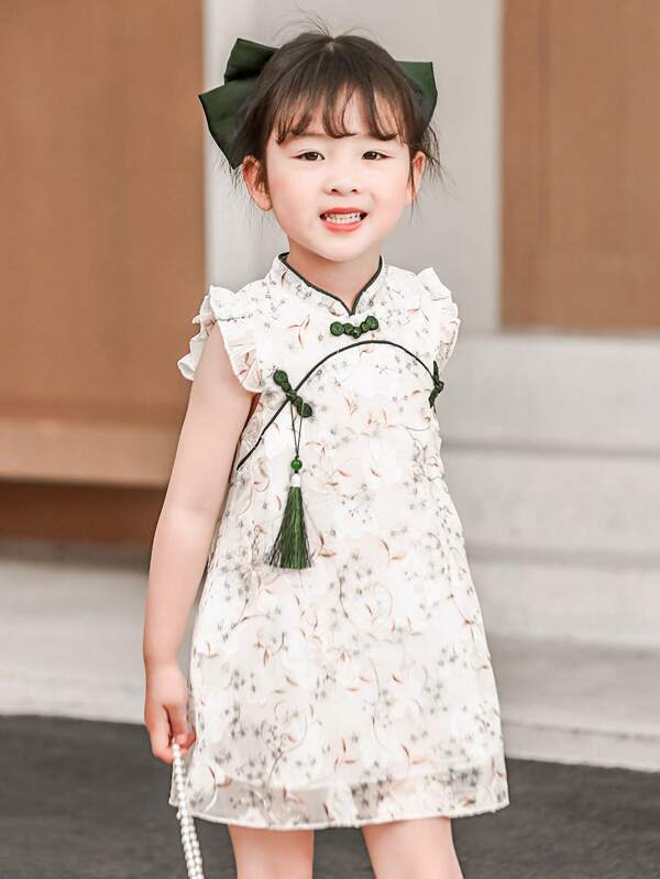 Young Girls' Chinese Style Short Sleeve Dress With Comfortable And Casual Design For Summer Photoshoot Or Gathering