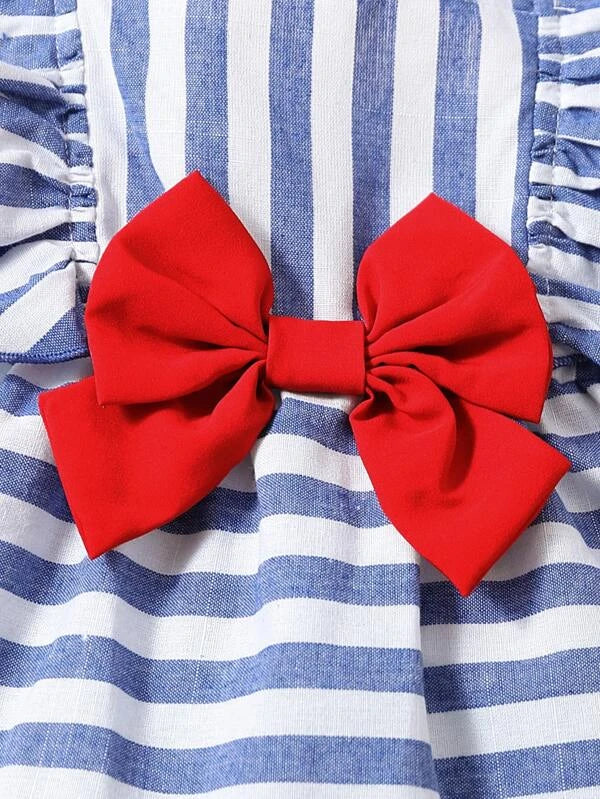 Baby Striped Bow Front Ruffle Hem Dress