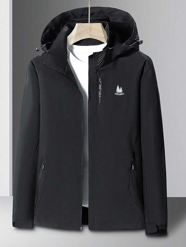 Men Letter Graphic Zip Up Hooded Jacket Without Tee