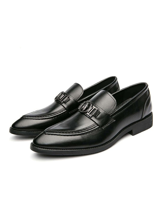 Business Dress Loafers For Men, Metal Decor Slip-on Dress Shoes