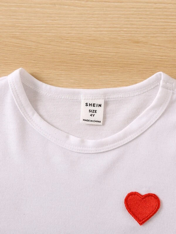 Toddler Girls 3pcs Heart Patched Tee