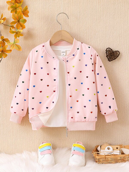 SHEIN Kids EVRYDAY Toddler Girls Heart Print Bomber Jacket