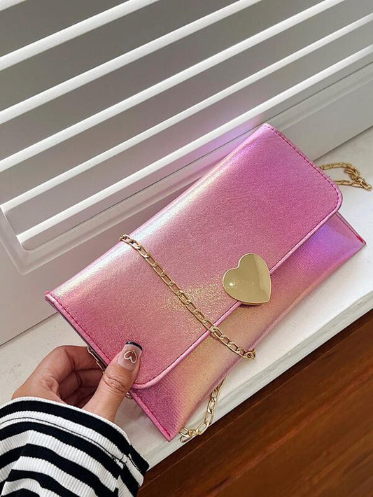 Fashionable Ombre Envelope Clutch With Metal Chain Strap And Tie Dye Design For Women