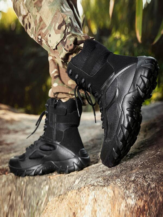 Cool Black Boots For Men, Lace-up Front Hiking Boots