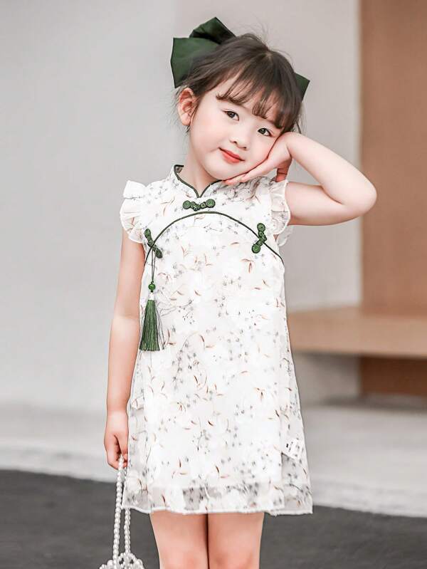 Young Girls' Chinese Style Short Sleeve Dress With Comfortable And Casual Design For Summer Photoshoot Or Gathering