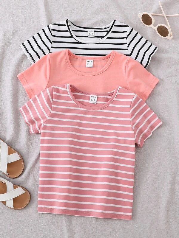 Toddler Girls 3pcs Striped Print Tee