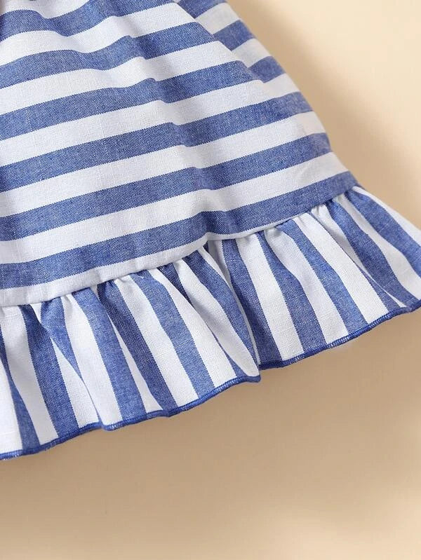 Baby Striped Bow Front Ruffle Hem Dress