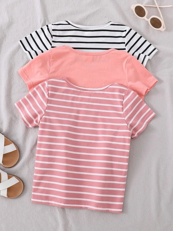 Toddler Girls 3pcs Striped Print Tee