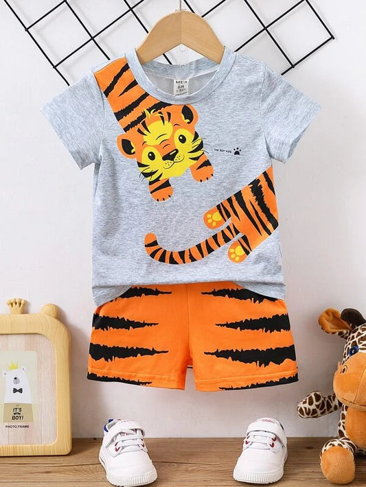 Baby Cartoon & Letter Graphic Tee & Shorts