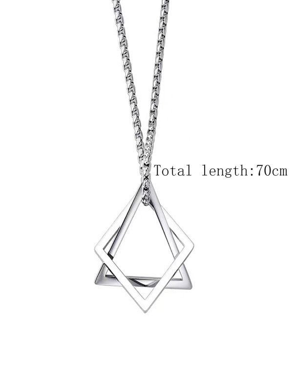 Men Triangle Pendant Necklace Silver Stainless Steel Fashionable Popular Jewelry Gift Party