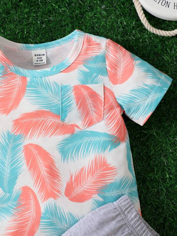 Baby Feather Print Tee & Shorts