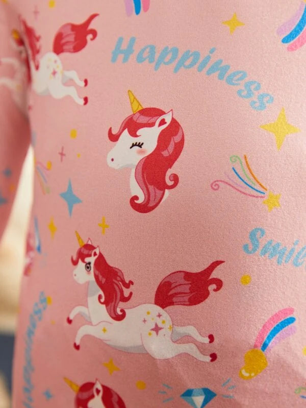 Toddler Girls Unicorn & Letter Graphic Contrast Trim Snug Fit PJ Set