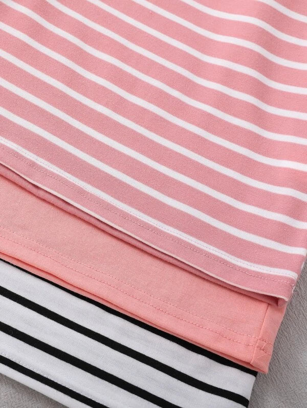 Toddler Girls 3pcs Striped Print Tee