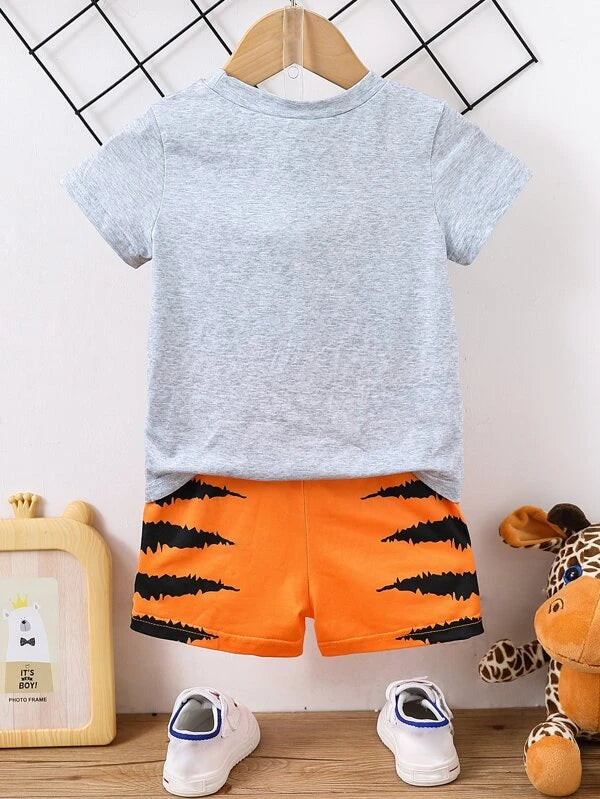 Baby Cartoon & Letter Graphic Tee & Shorts