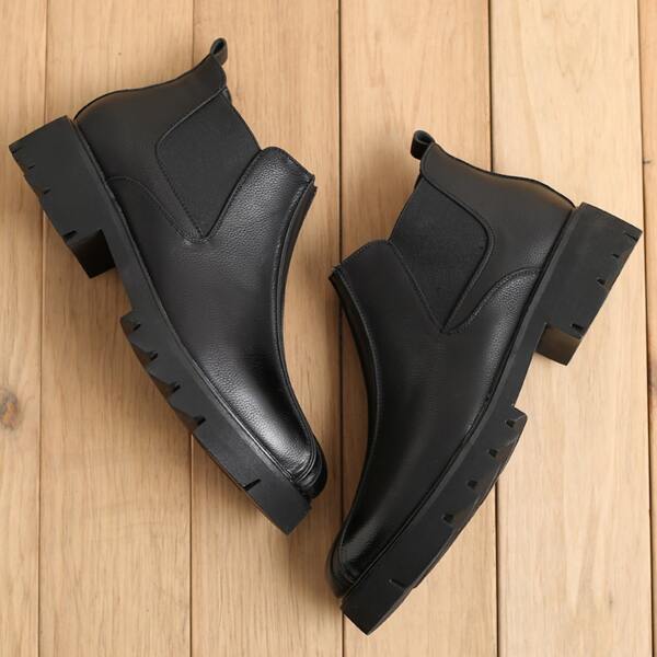 Men's Height Increasing Thick-soled Pu Leather Shoes, Fashion Chelsea Boots, Minimalist Solid Short Boots, Retro Motorcycle Boots, Outdoor Fashion Ankle Boots