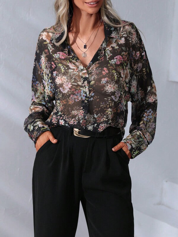 Floral Print Button Front Shirt