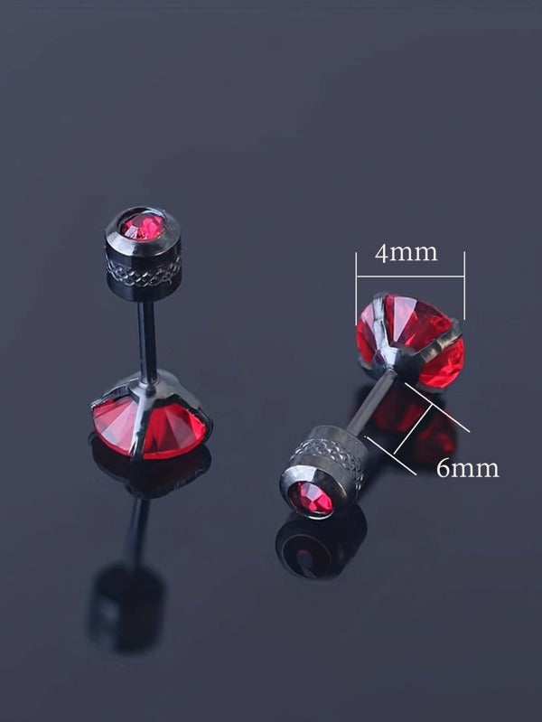 Flat Screw Back Stud Earrings For Men Stainless Steel Cubic Zirconia Rainbow Earrings For Women Boys Ear Bone Stud Double Head CZ Jewelry