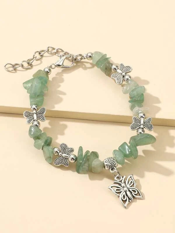 Butterfly Charm Stone Decor Beaded Bracelet