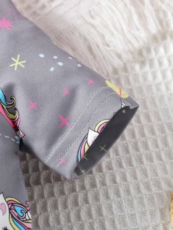 Toddler Girls Unicorn Print Contrast Binding Snug Fit PJ Set