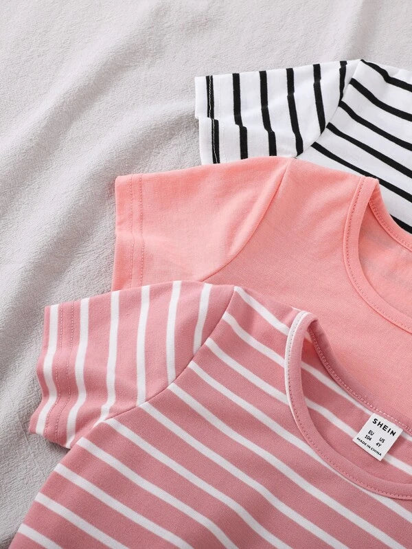 Toddler Girls 3pcs Striped Print Tee