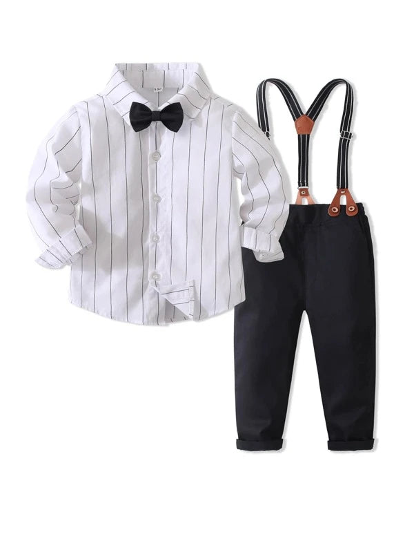 Baby Striped Bow Front Shirt & Suspender Pants