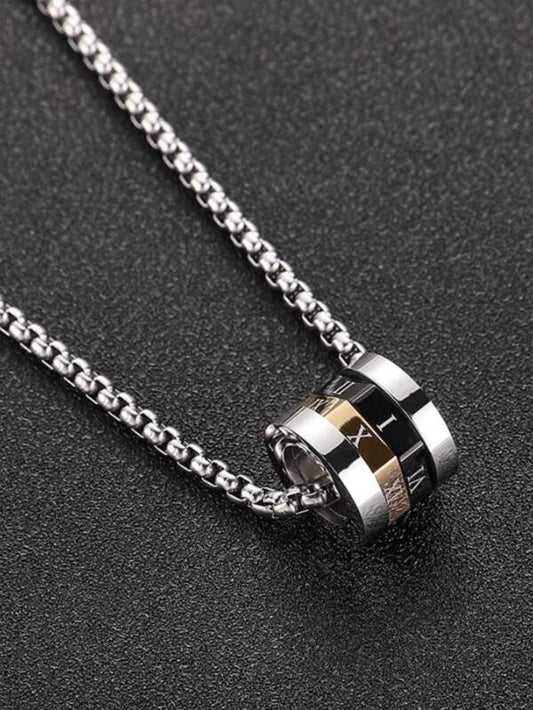 Men's Roman Numerals Detail Pendant Necklace With Titanium Steel Pendant, Versatile And High-End Accessory For Cool Outfit