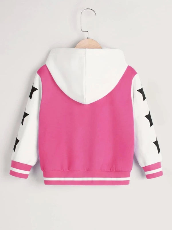 SHEIN Kids EVRYDAY Toddler Girls Letter & Star Print Thermal Hooded Jacket