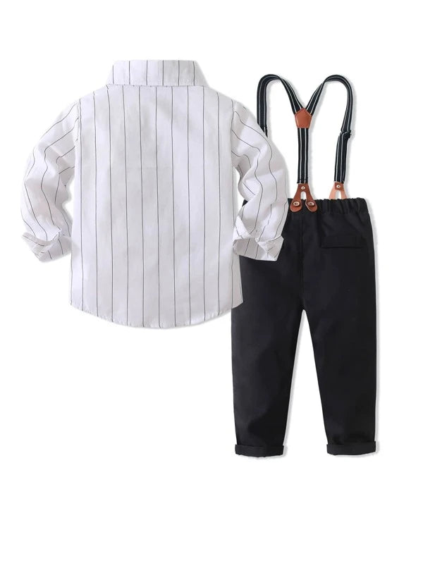 Baby Striped Bow Front Shirt & Suspender Pants