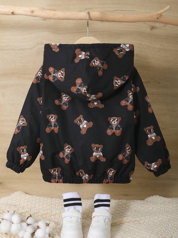 SHEIN Young Boy Bear Print Teddy Lined Hooded Jacket Without Sweater