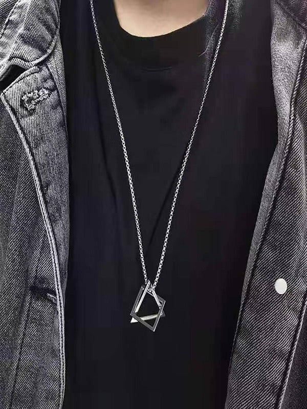 Men Triangle Pendant Necklace Silver Stainless Steel Fashionable Popular Jewelry Gift Party