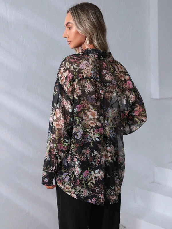 Floral Print Button Front Shirt