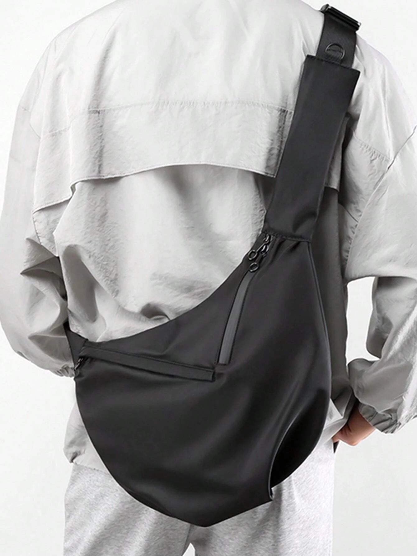 Minimalist Hobo Bag Oversized Black Zipper Casual