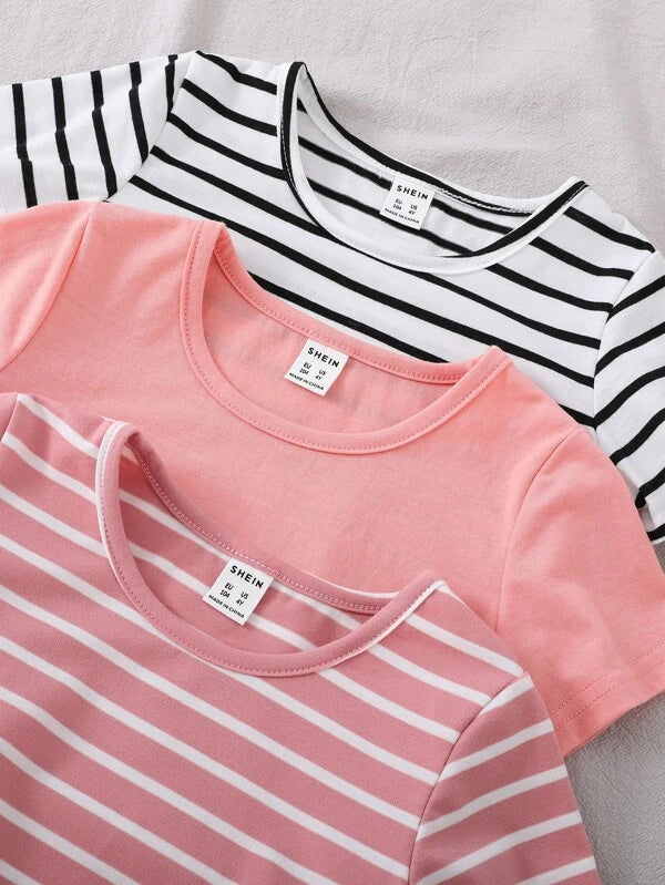 Toddler Girls 3pcs Striped Print Tee