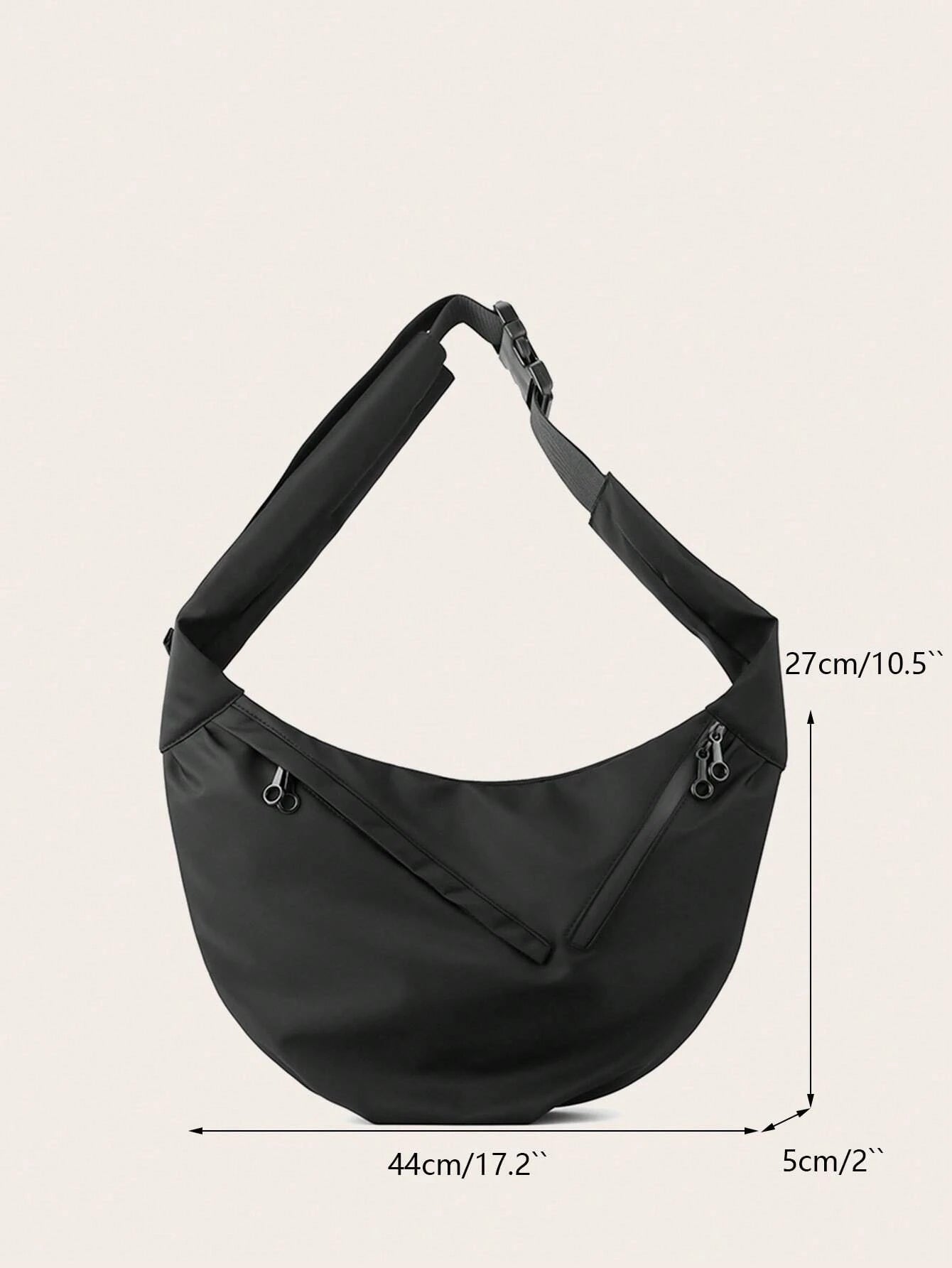 Minimalist Hobo Bag Oversized Black Zipper Casual