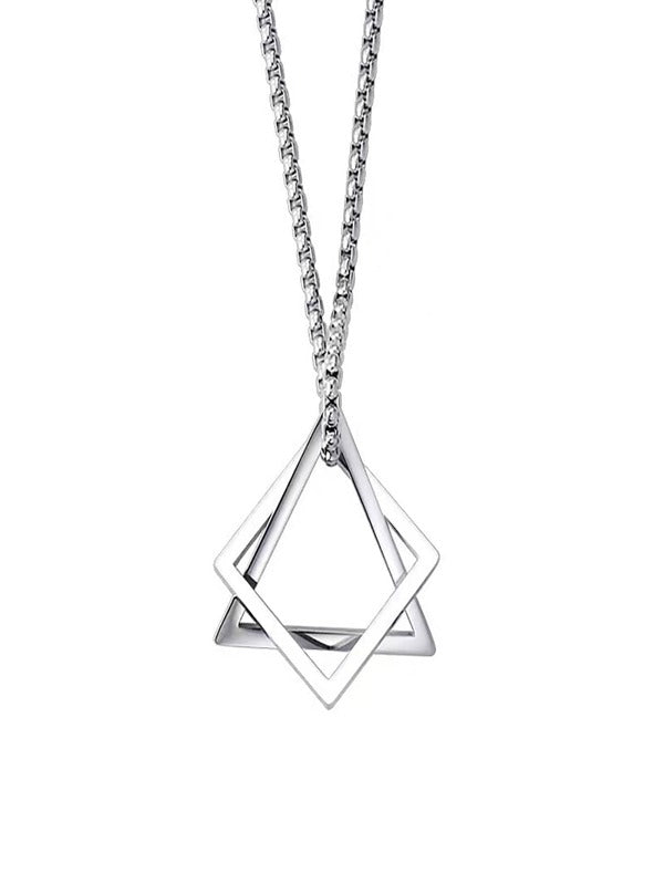 Men Triangle Pendant Necklace Silver Stainless Steel Fashionable Popular Jewelry Gift Party