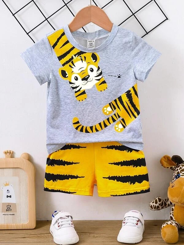 Baby Cartoon & Letter Graphic Tee & Shorts