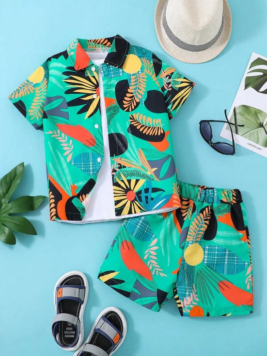 Toddler Boys Tropical Print Shirt & Shorts Without Tee