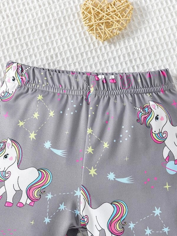 Toddler Girls Unicorn Print Contrast Binding Snug Fit PJ Set