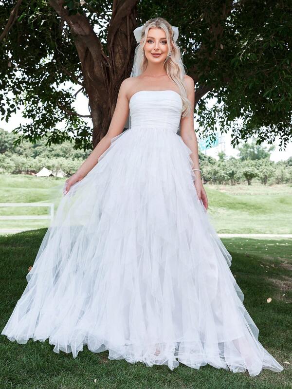 Solid Ruched Wedding Dress