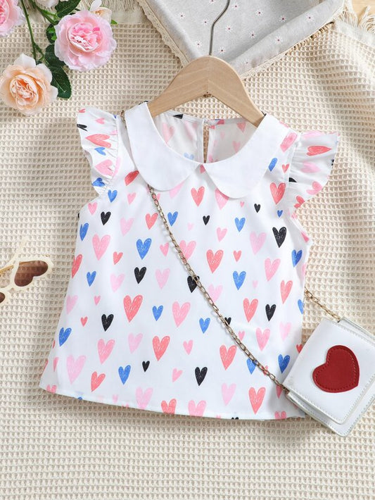 SHEIN Kids SUNSHNE Toddler Girls Heart Print Ruffle Trim Blouse