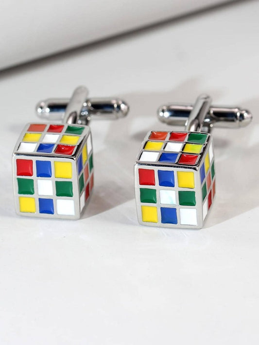 1pair Fashionable Magic Cube Design Cufflinks For Men For Daily Decoration