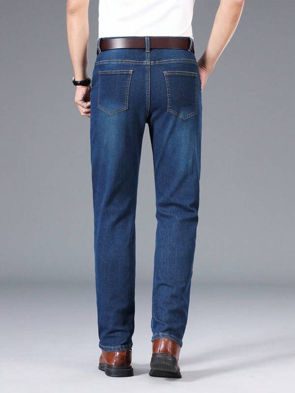 Men Slant Pocket Straight Leg Jeans Without Belt