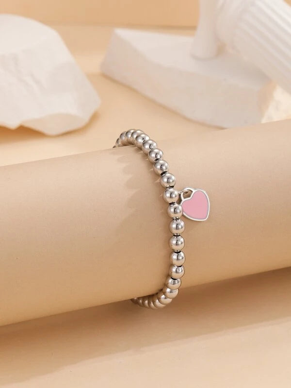 Heart Charm Beaded Bracelet