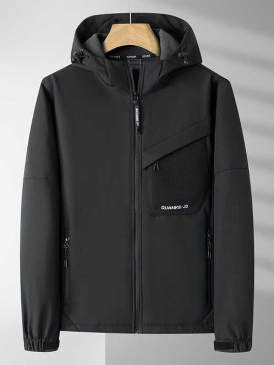 Men's Windproof & Breathable Softshell Jacket With Comfortable Hood, Perfect For Outdoor Camping And Hiking