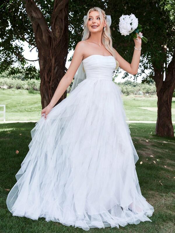 Solid Ruched Wedding Dress